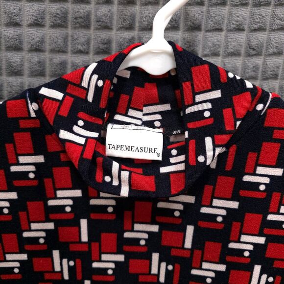 VTG Sleeveless Stretch Mockneck Top SzM Red White Blue Geometric Slinky 90s Y2K - Picture 5 of 11